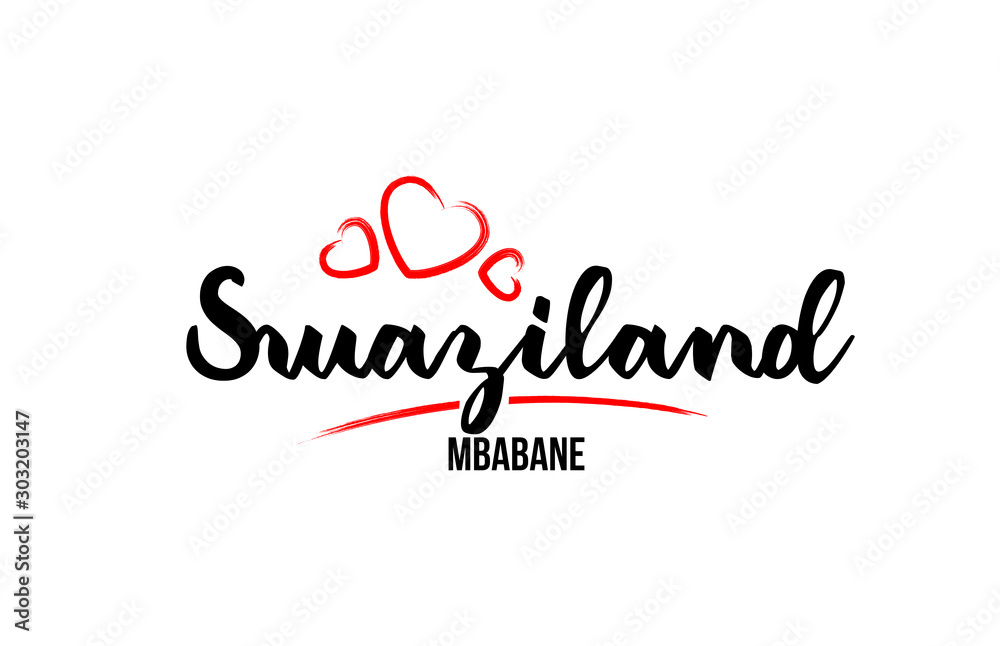 Swaziland country with red love heart and its capital Mbabane creative typography logo design