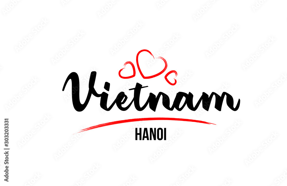 Vietnam country with red love heart and its capital Hanoi creative typography logo design