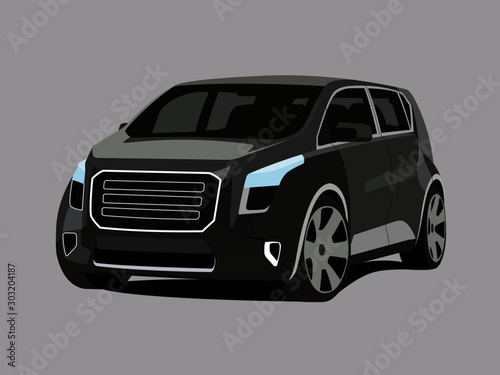 Hatchback grey realistic vector illustration isolated