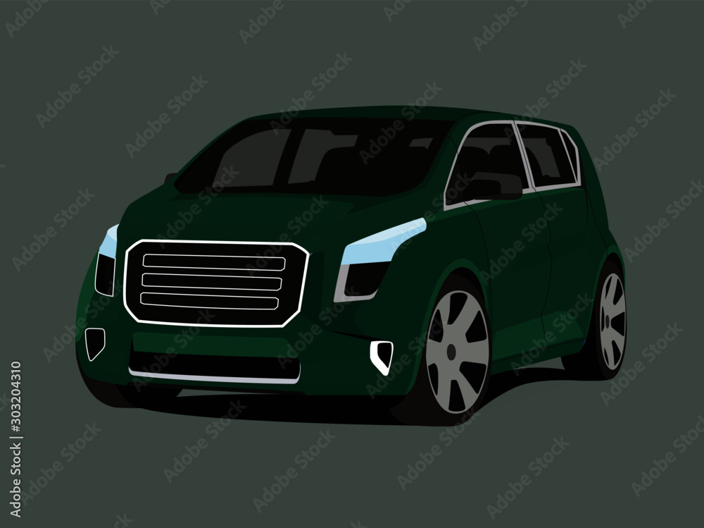 Naklejka premium Hatchback green realistic vector illustration isolated