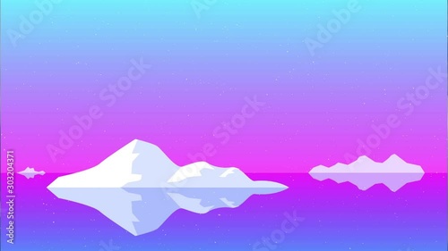 illustration of a northern background with falling snow and icebergs photo