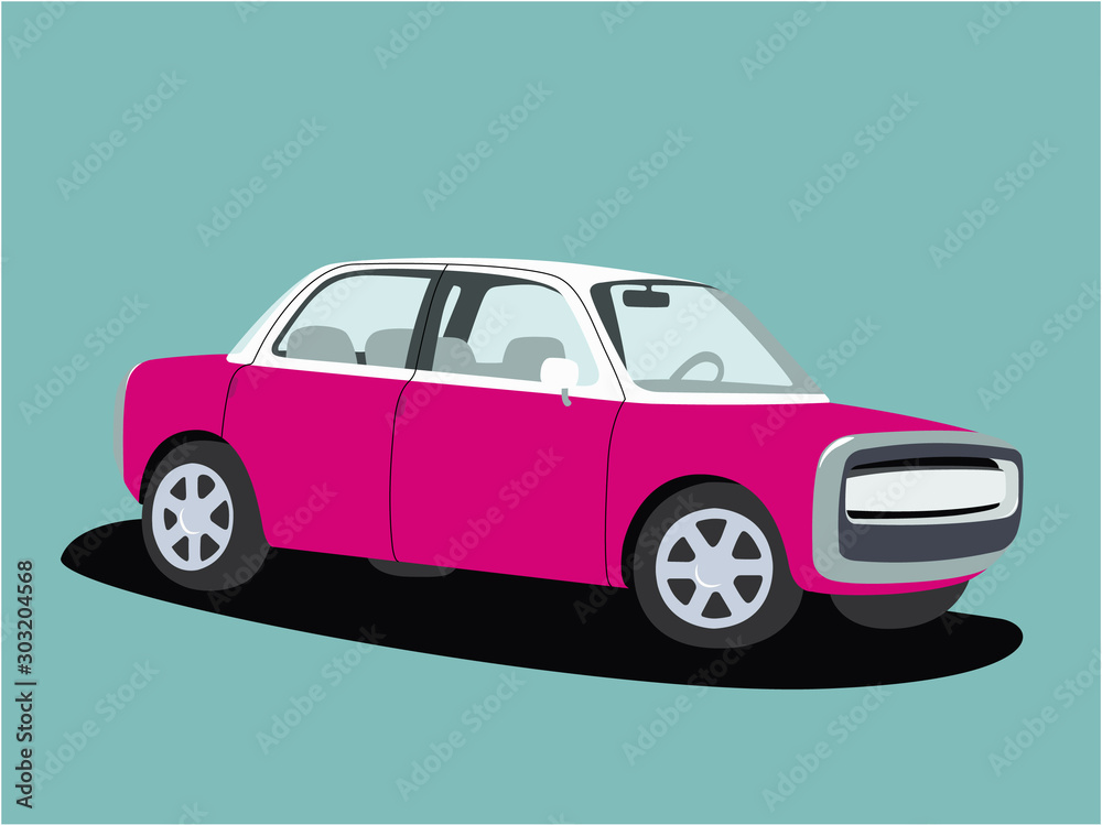 Sedan car pink realistic vector illustration isolated