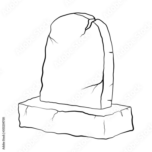 Grave outline cartoon design with cracks for halloween coloring book, pages isolate on white background