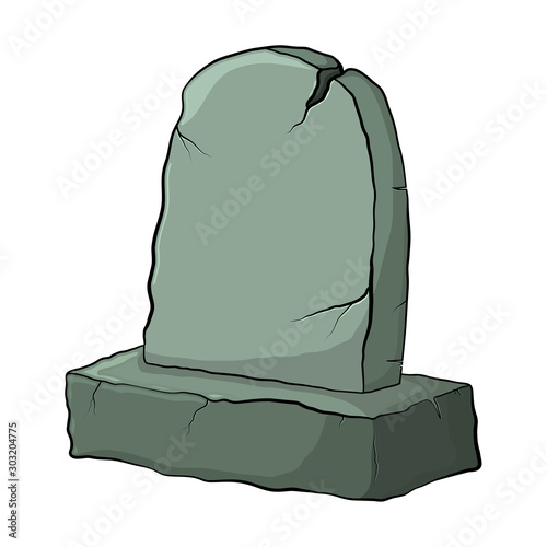 Tombstone old empty broken cartoon grave for burial isolate on white background