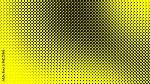 Yellow with black retro pop art background with halftone dots