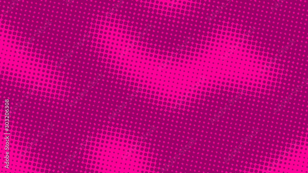 Magenta pink retro pop art background with halftone dots design