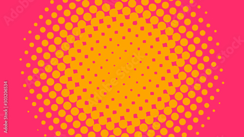 Pink and orange retro comic pop art background with haftone dots design. Vector clear template for banner or comic book design, etc