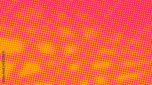 Pink and orange pop art background in retro comic style with halftone dots, vector illustration of backdrop with isolated dots