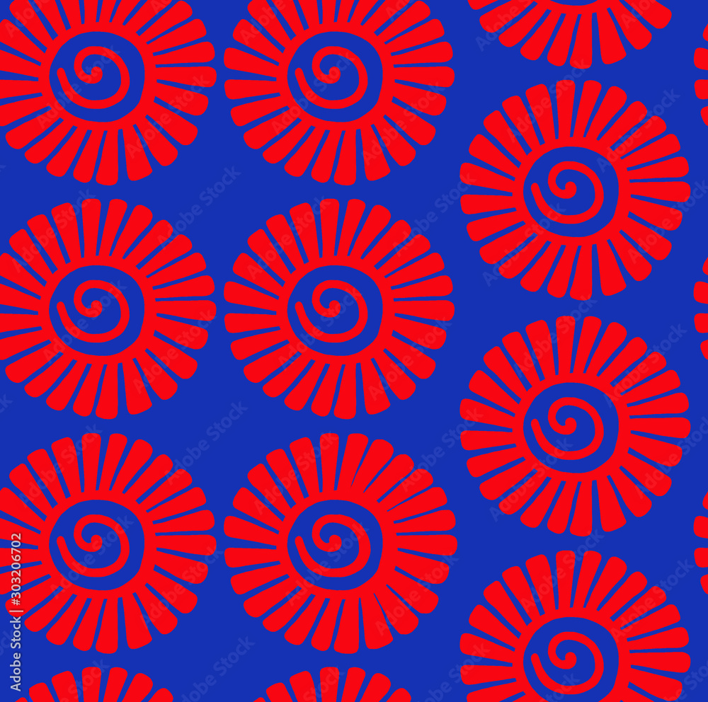 Seamless pattern with red flowers on navy blue background. Vector illustration. Seamless pattern with red flowers on navy blue background. Vector illustration.