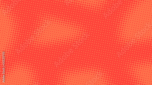 Red with orange retro comic pop art background with halftone dots design, vector illustration template