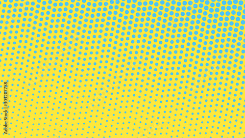 Blue and yellow dotted background in retro pop art comic style, vector illustration