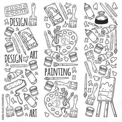 Art hand lettering and doodles elements. Vector illustration