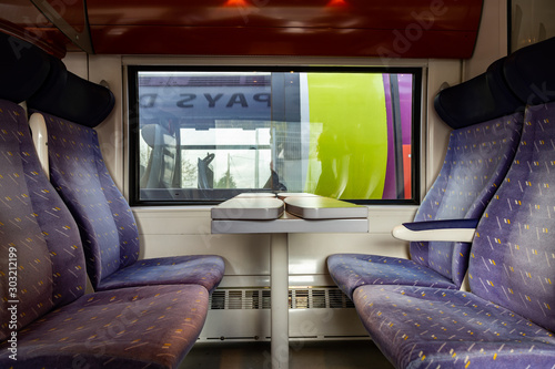 Empty train seats in a french train