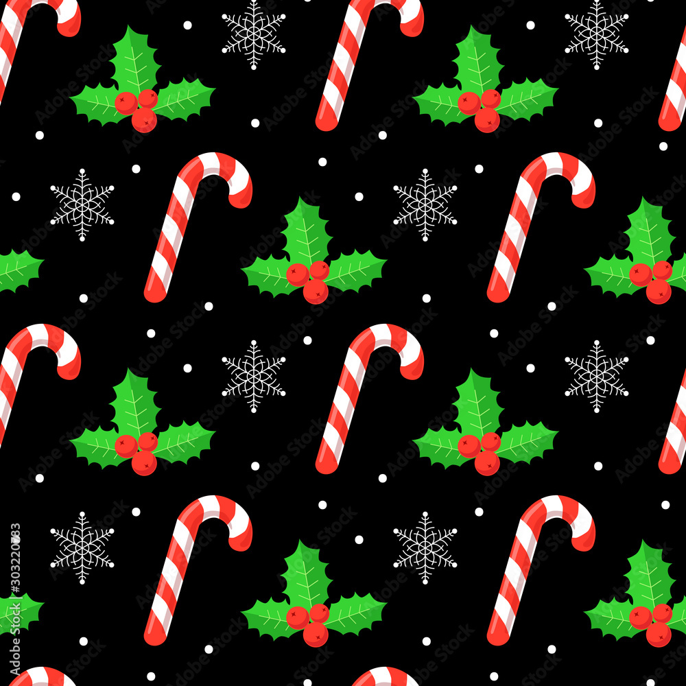 Stockvector Christmas seamless pattern with candy canes holly on