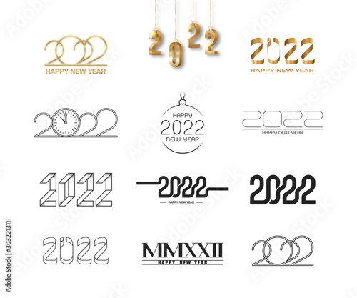Set of 2022 happy new year logo lettering and signs date