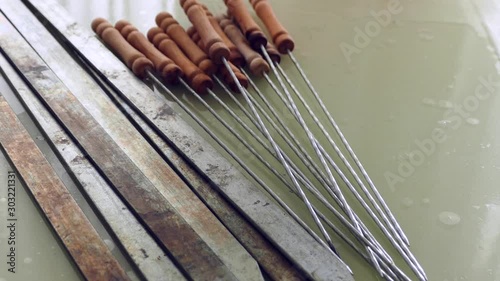 metal skewers for meat skewers and adana kebabs, barbecue skewers, metal barbecue skewers, photo