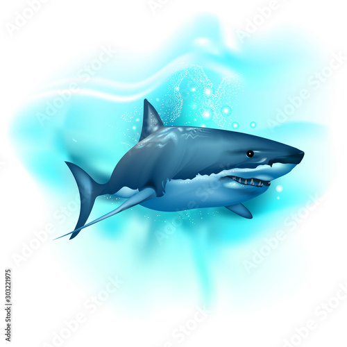 Realistic shark in the ocean. Wall stickers