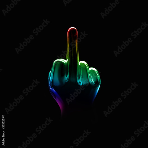 Fuck you concept. Rainbow figure mirror. Rainbow fiddle finger, offensive gesture