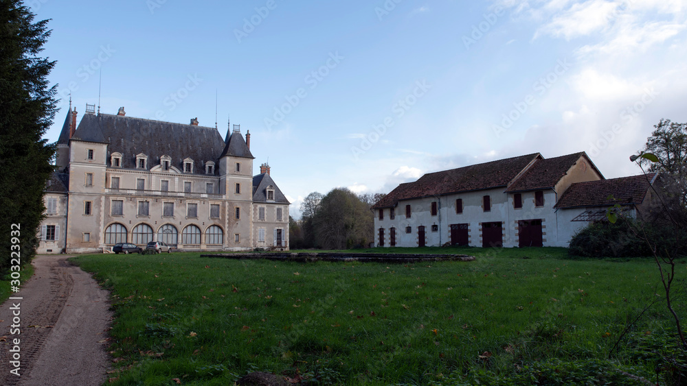 Old Castle and farmhouse in the countryside in Burgundy, France