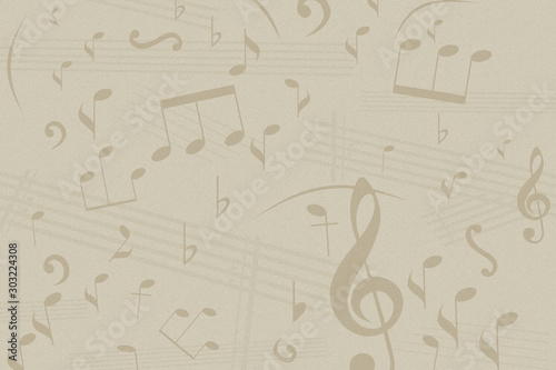 Tableau sur toile Music notes on faded textured paper, abstract background