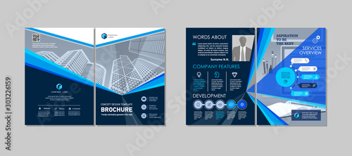 Bi-fold brochure creative design. Multipurpose template with cover, back and inside pages. Trendy minimalist flat geometric design. Vertical a4 format.