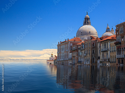 Canvas-taulu Concept image of a flooded Santa Maria Salute church in Venice as sea level rise