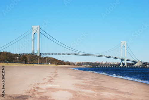 verrazano narrows bridge from the beach in Staten Island