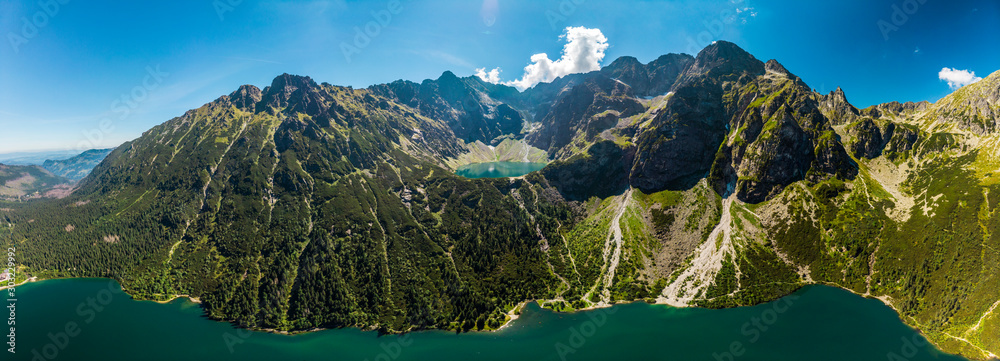 Panorama Aerial view of Black Lake below Mount Rysy. It overlooks the  nearby lake of Morskie Oko, or Eye of the Sea. Tatra Mountains. Poland  Stock Photo | Adobe Stock