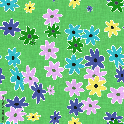 Simple Floral feed Sack fabric seamless pattern  high resolution illustration pattern with colorful flowers. Colors  green blue light pink