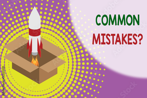 Text sign showing Common Mistakes Question. Business photo showcasing repeat act or judgement misguided making something wrong Fire launching rocket carton box. Starting up project. Fuel inspiration