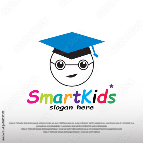 smart kid logo design with happy child concept. children dreams. playground. can use for education school sign or symbol. vector illustration element