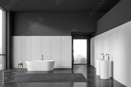 Black and white bathroom  tub and sink