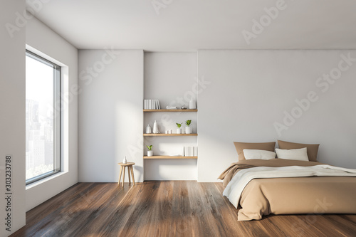 White and beige bedroom interior