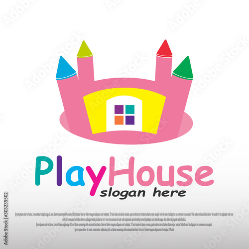 air jump logo design. children's play house. happy children. castle rocking child. playground. vector illustration elements