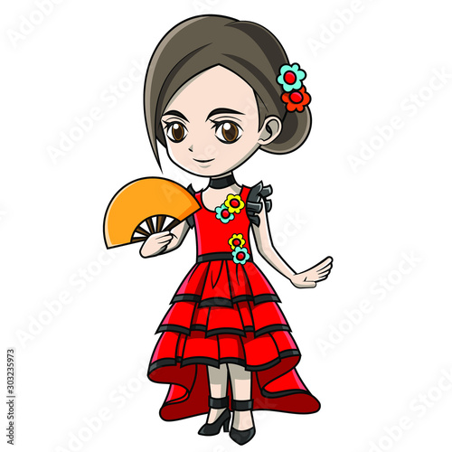 cartoon girl wearing spanish costume