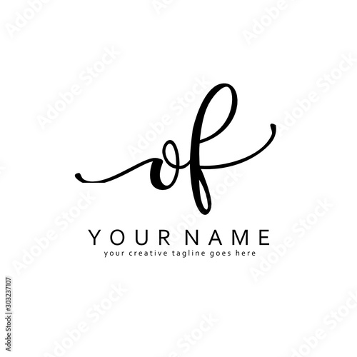 Handwriting O F OF initial logo template vector