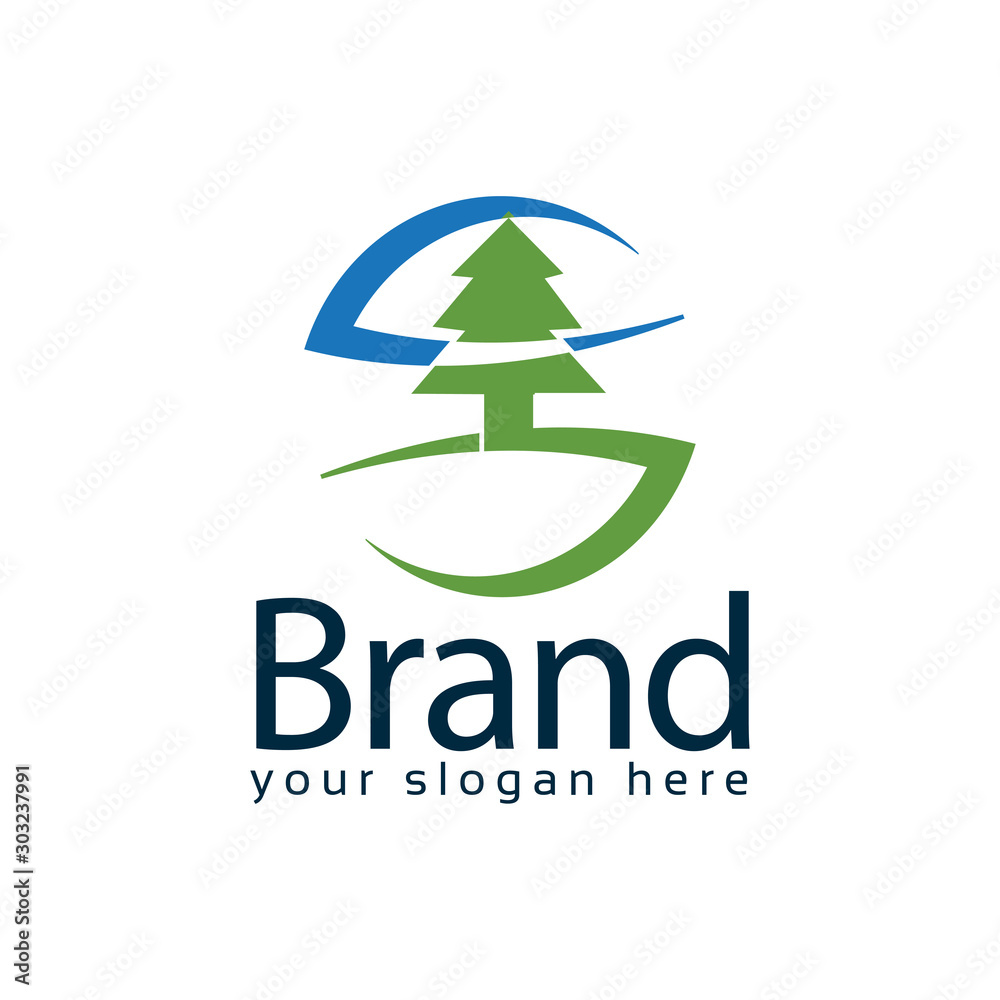 World of pine trees logo. Vector Illustration on black background