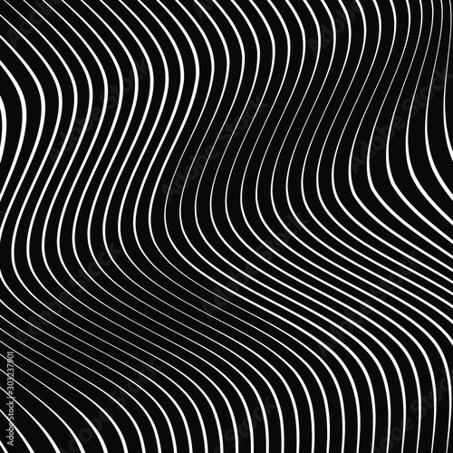 White oblique wavy stripes. Monochrome background. Op art. Design element for prints, web, template, presentation and textile pattern