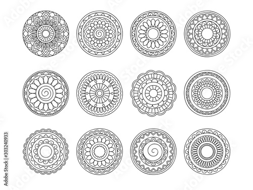 set of 12 simple hand drawn mandalas 1