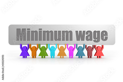 Принти на полотні Minimum wage word on a banner hold by group of puppets