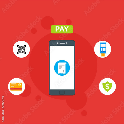 nline payment on phone vector illustration,smartphone with Payment, Security code, Payment sync, e-commerce, Global market website templates. Modern flat style design.