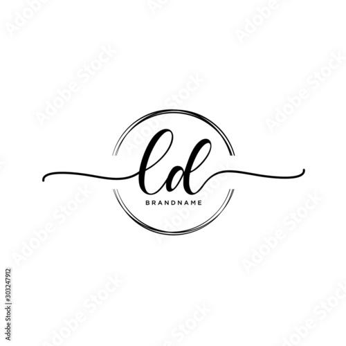 LD Initial handwriting logo with circle template vector.