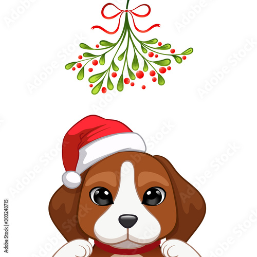 Christmas card Portrait of cute dog character design © tomodaging