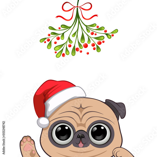 Christmas card Portrait of cute dog character design © tomodaging