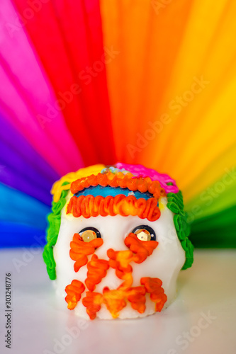 Mexican colored day of the dead candy skull