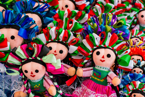 Beautiful handmade dolls in a traditional Mexican street market