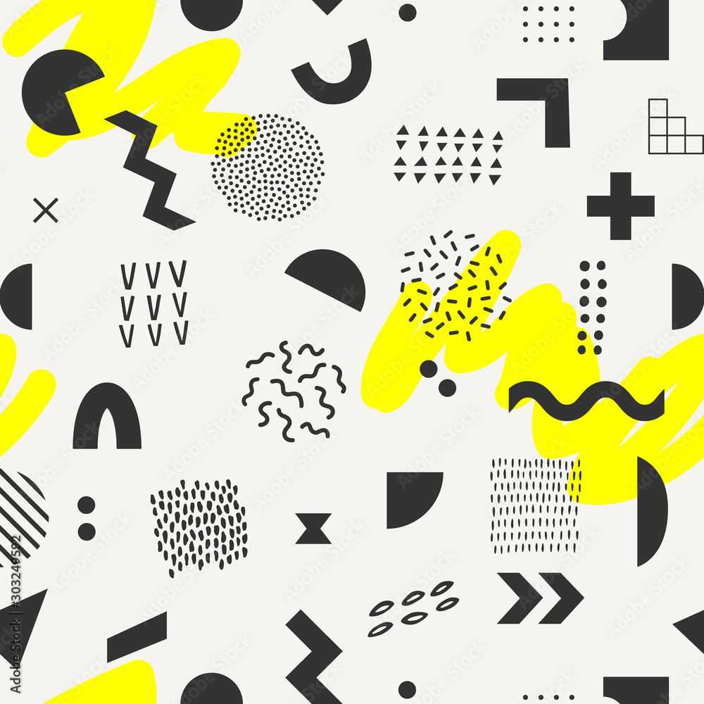 Geometric Memphis pattern with yellow accents