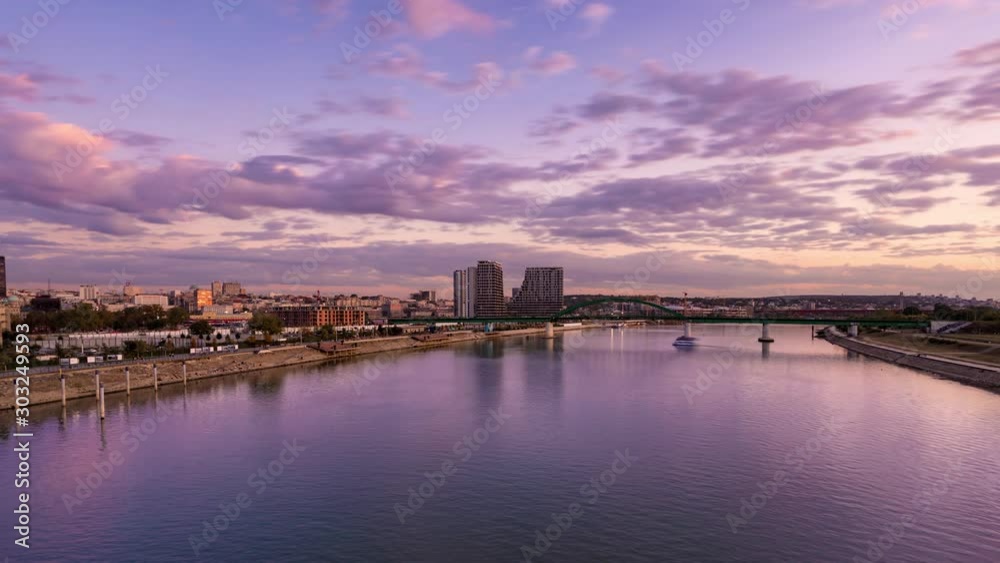 Day to night timelapse of Belgrade waterfront and Old railway bridge Day to night timelapse of Belgrade waterfront and Old railway bridge