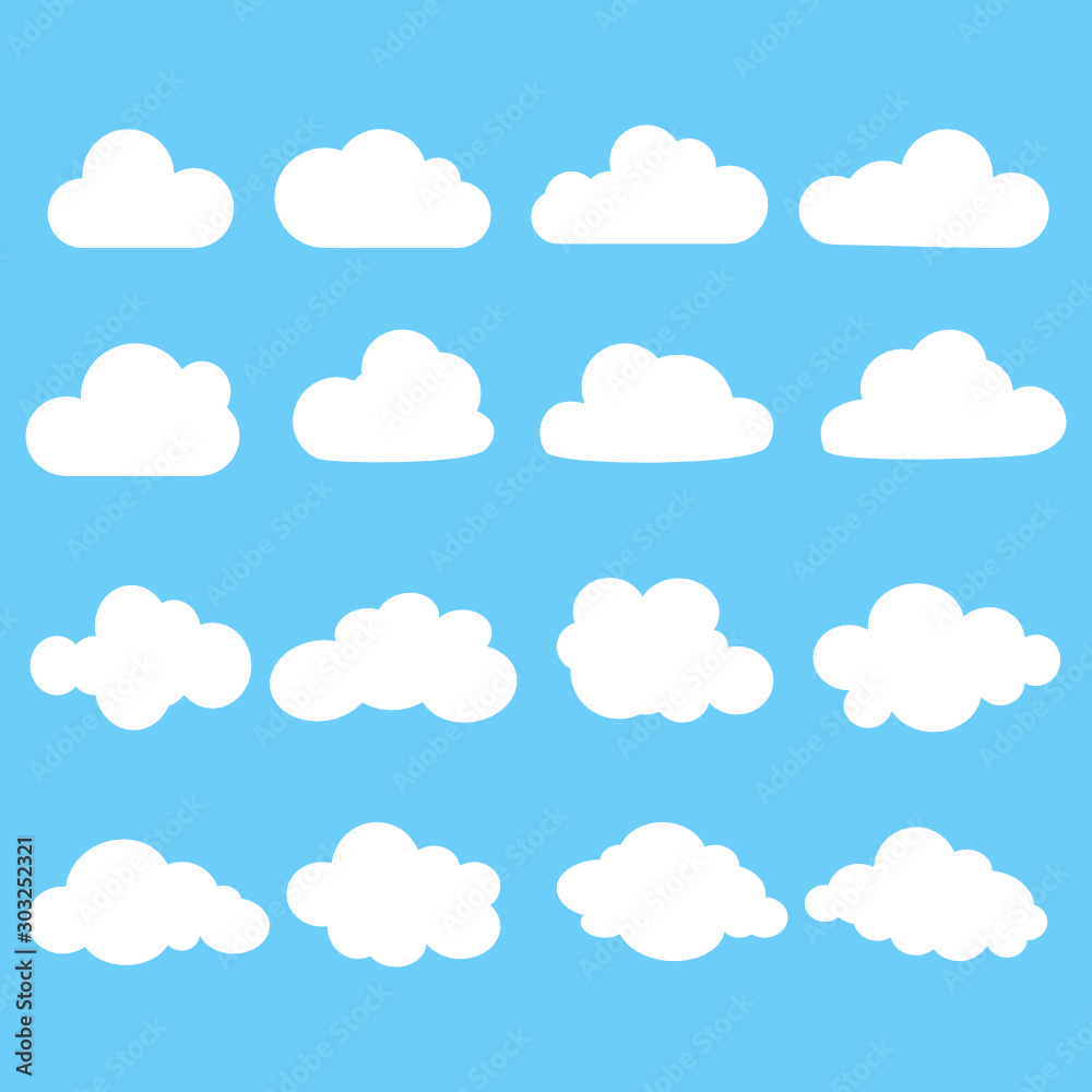 Set of cloud icon on blue background.