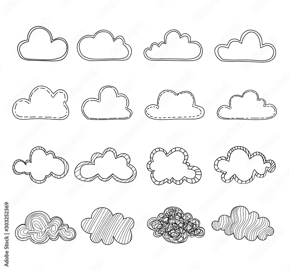 Set of cloud hand drawn on white background Set of cloud hand drawn on white background